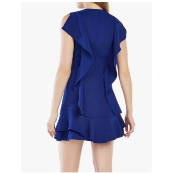 BCBGMaxAzria AnneMarie Dress M Medium Blue Short Sleeve Shift Washable Ruffled - Picture 3 of 13